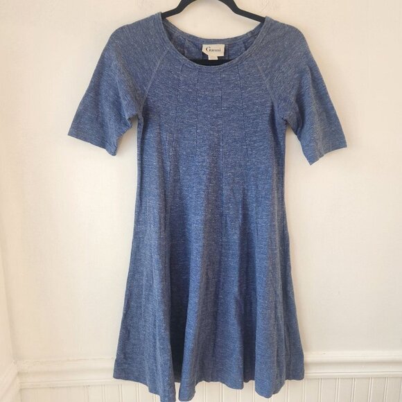 Ganni Blue Stretch Jersey Knit Fit and Flare Twirl Dress Women's Size M - Picture 2 of 7